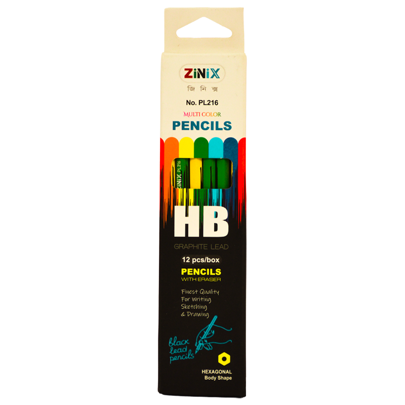 Multicolor_pencil-PL216.png HB Mulit Body Color Rubber Tip Pencils (1*12) - Image 1